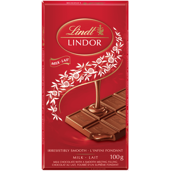 Lindt LINDOR Milk Chocolate Bar, 100 Grams, 100g Chocolate Tablets