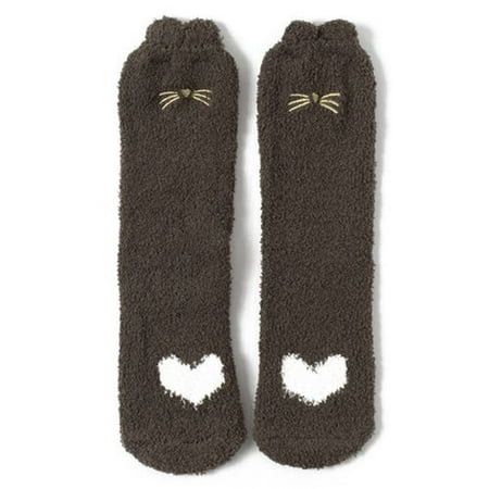 KABOER Women Fashion Cotton Socks Cartoon Cat Sock Soft Thickening Warm Sleep Autumn Winter Coral Fleece Floor
