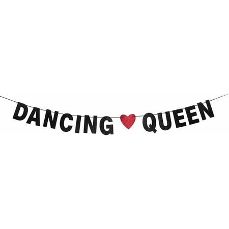 Dancing Queen Banner Mamma Mia Party Decorations Happy Birthday Party Decor Girl s 17 Years Old Birthday Dancer Birthday Party Decorations (Black Glitter)