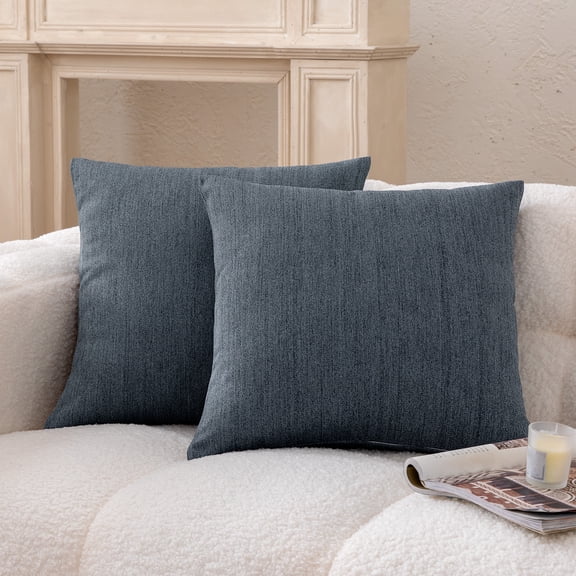Sleep Zone 18×18 Inch Cationic-Dyed Pillow Covers, Set of 2 Premium Linen Texture Cushion Cases for Living Room Bedroom, Dusty Blue