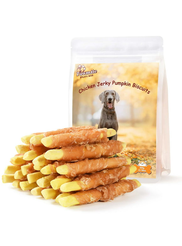 Pawmate Promote Digestion Natural Dog Treats, Chicken Wrapped Pumpkin Biscuits for All Dogs, 10.5 oz