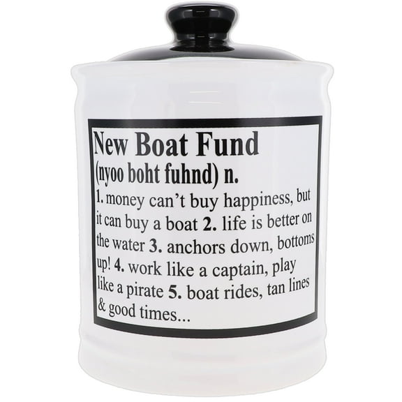 Cottage Creek New Boat Fund Piggy Bank, Ceramic, Multicolored, 6" Boat Money Jar