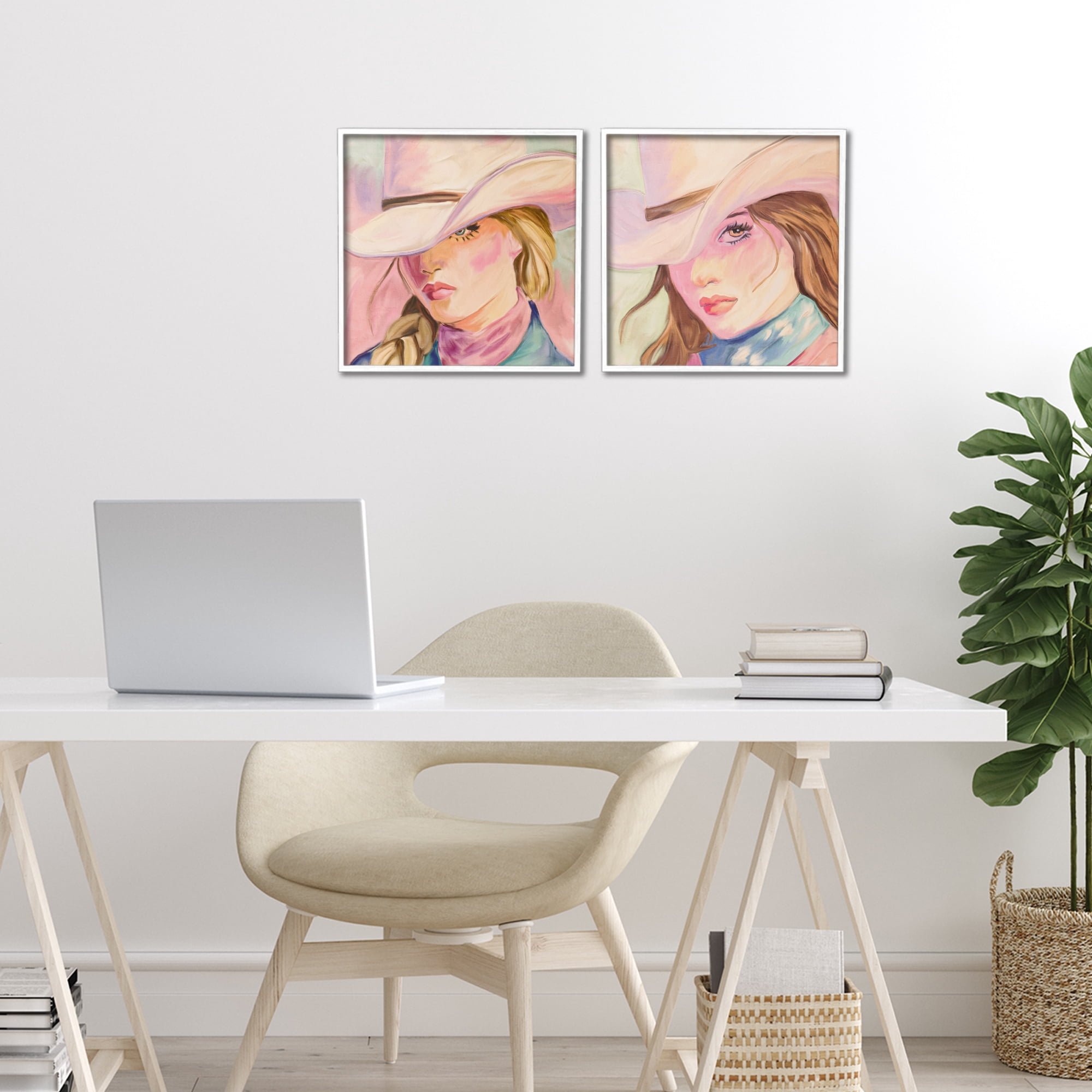 Pastel Cowgirls Gazing 2 Piece White Framed Giclee Art Set, design by Kim Allen