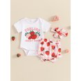 thumbnail image 2 of Bagilaanoe 2pcs Newborn Baby Girl Shorts Set Short Sleeve Letter Print Romper Tops + Ruffled Shorts + Headband 3M 6M 12M 18M Infant Casual Summer Clothes, 2 of 8
