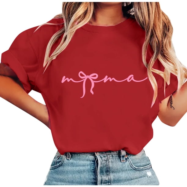 Tops de Manga Corta de Verano para las Mujeres Imprimir Blusa de Cuello Redondo, Moda Ligera de Poliéster Spandex