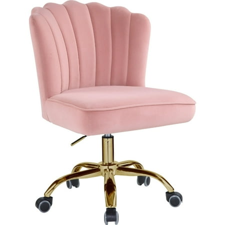 UPC: 0192551789432 | Swivel Office Chair with Shell Design Backrest  Pink and Gold- Saltoro Sherpi
