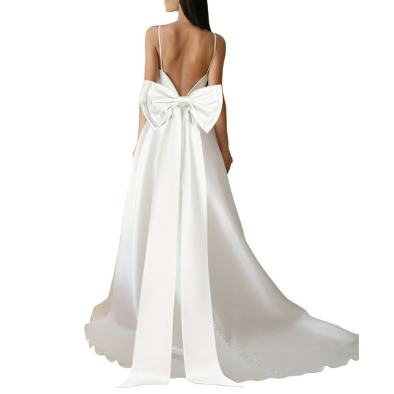 Uxcell Satin Big Bow for Wedding Dresses, Long Detachable Satin Bow Sweep Train for Formal Dress - 59 Inch & White