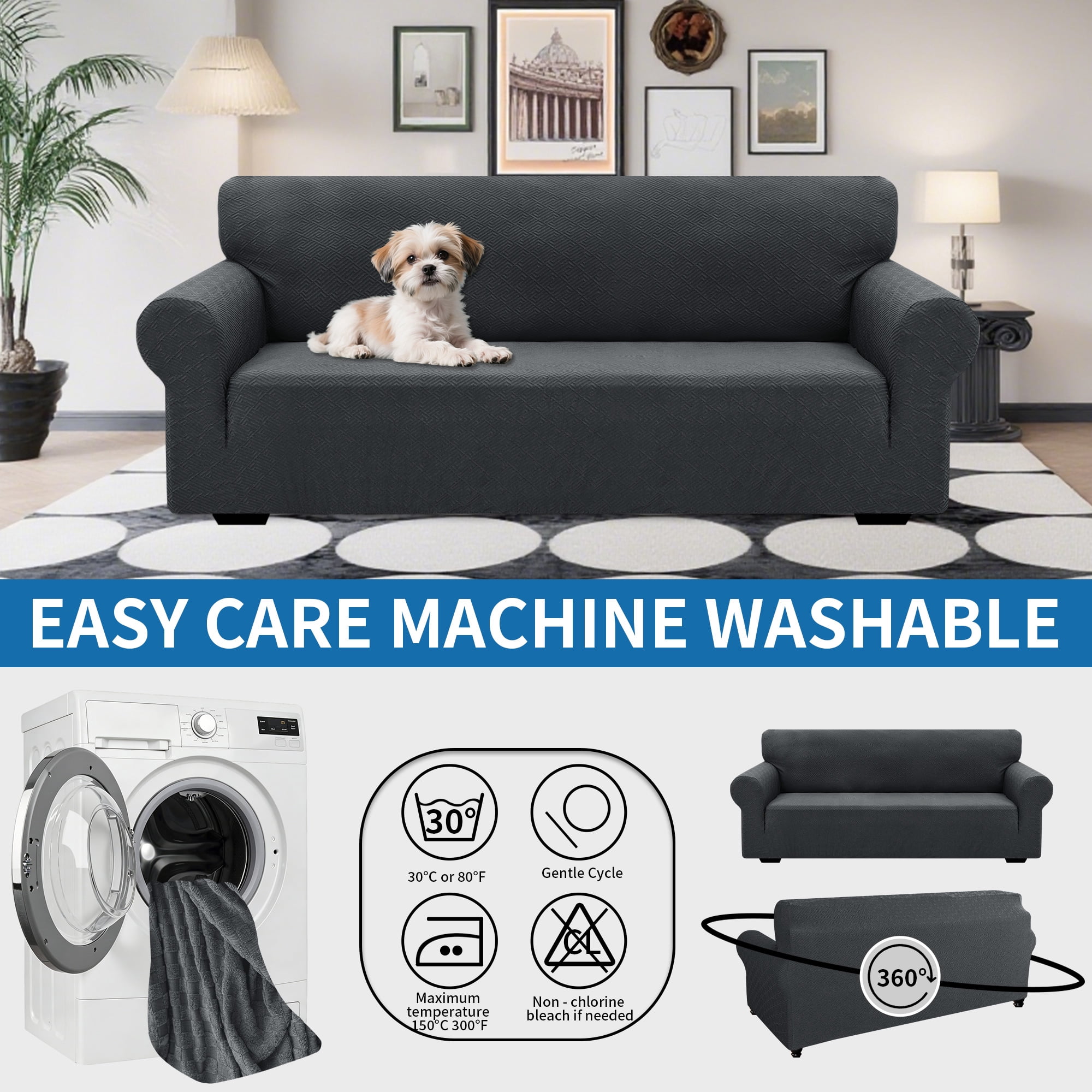 JIATER 1-Piece Armchair Sofa Cover Stretch Couch Cover Washable Sofa Slipcover Non-Slip Furniture Protector,Dark Gray