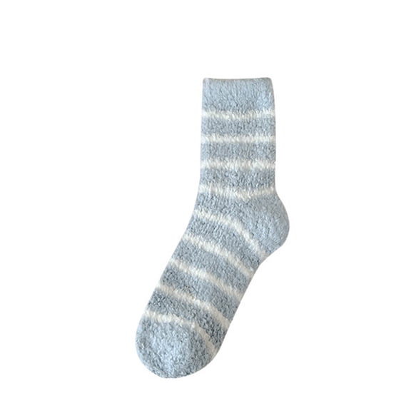 FAZVAOO Womens Fuzzy Socks Crew Fleece Warm Sleep Striped Socks Blue
