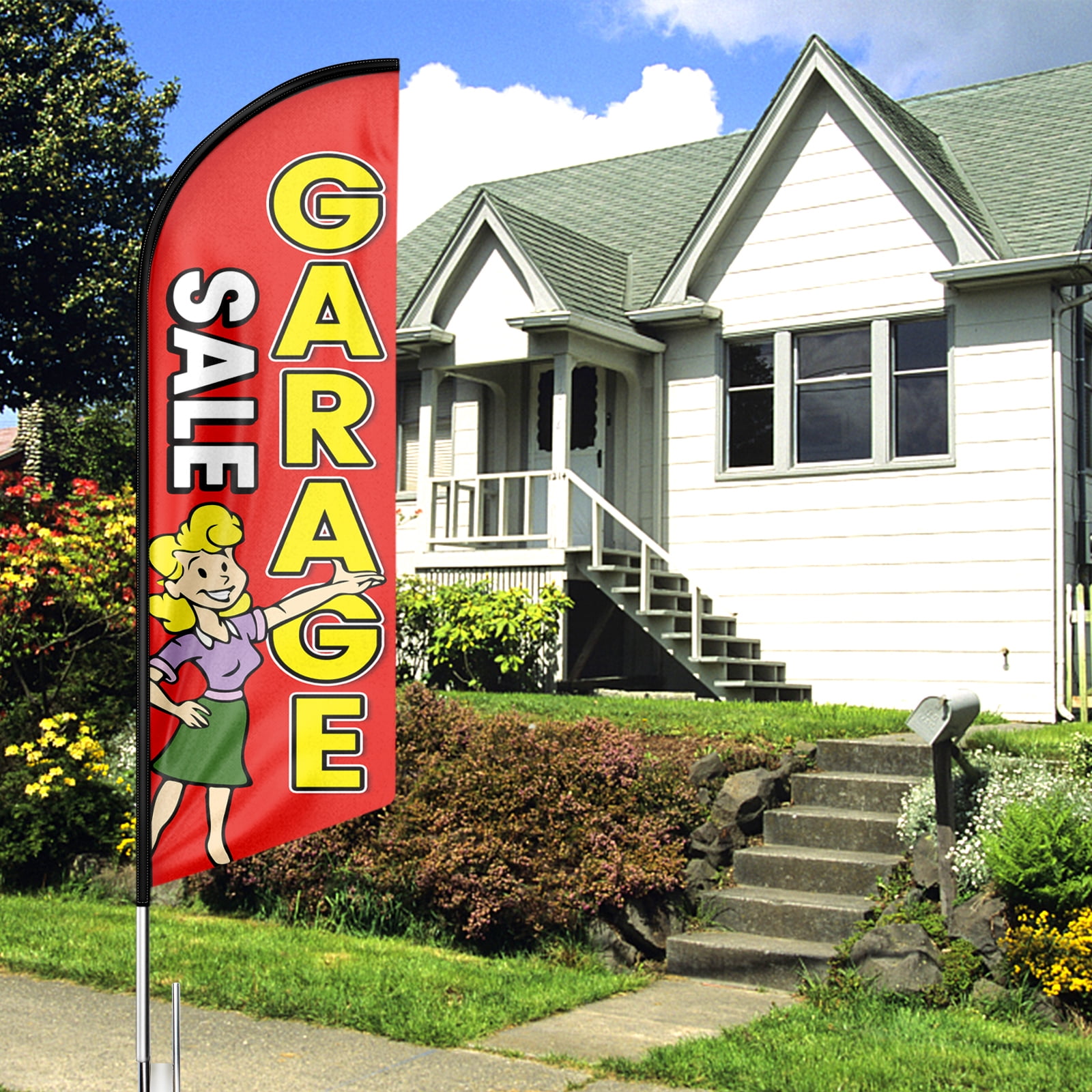 Garage Sale Business Flag , Garage Sale Advertising Feather Flag, 8Ft Garage Sale Banner ,Commercial use flag (Flag Only)RED