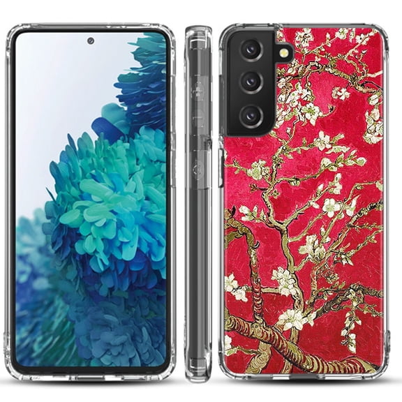 Shockproof Hybrid Bumper Phone Case for Samsung galaxy S21  5G / S21 Plus 5G, by OneToughShield ® - Almond Blossom Red