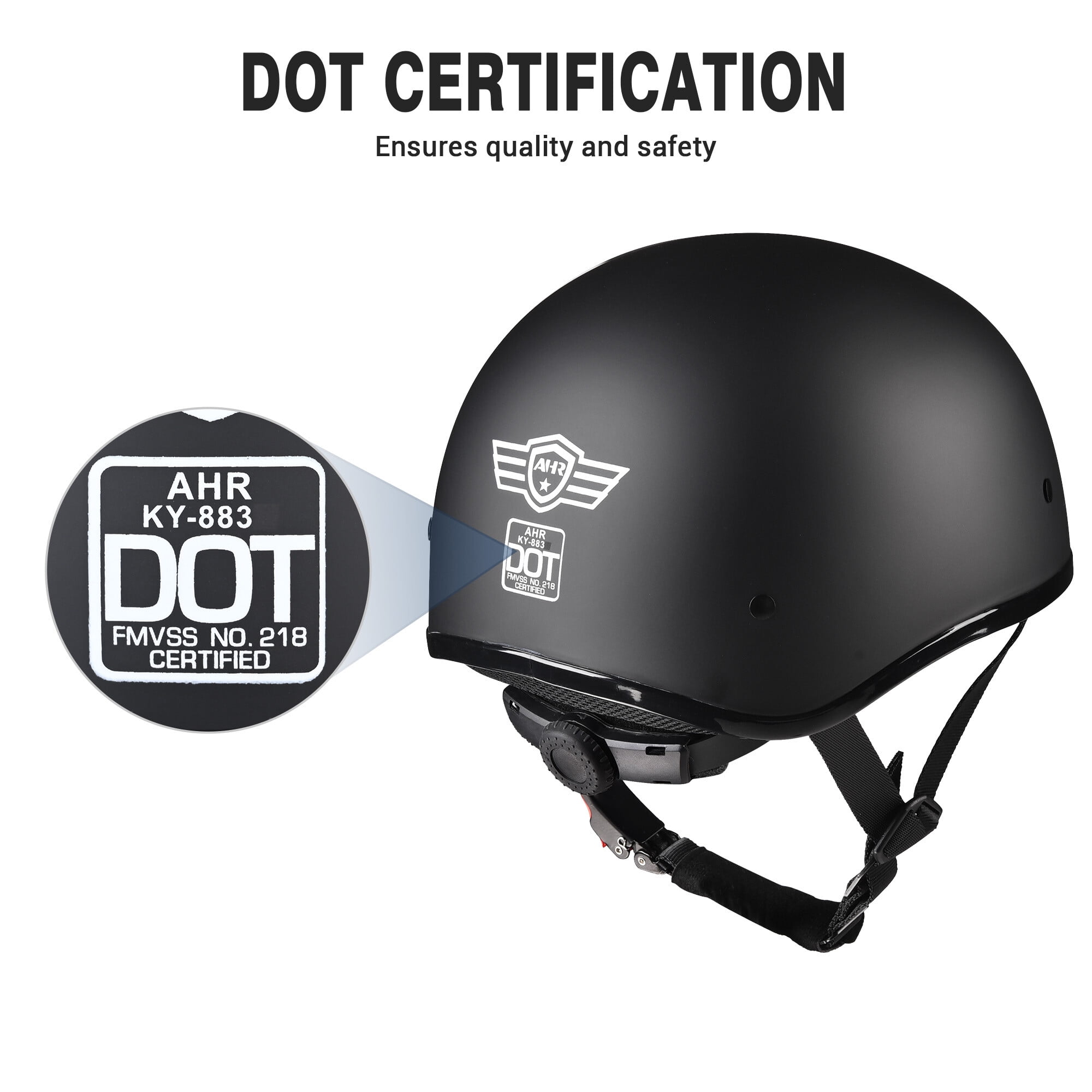 AHR Half Face German Style Motorcycle Helmet DOT Chopper Cruiser Scooter