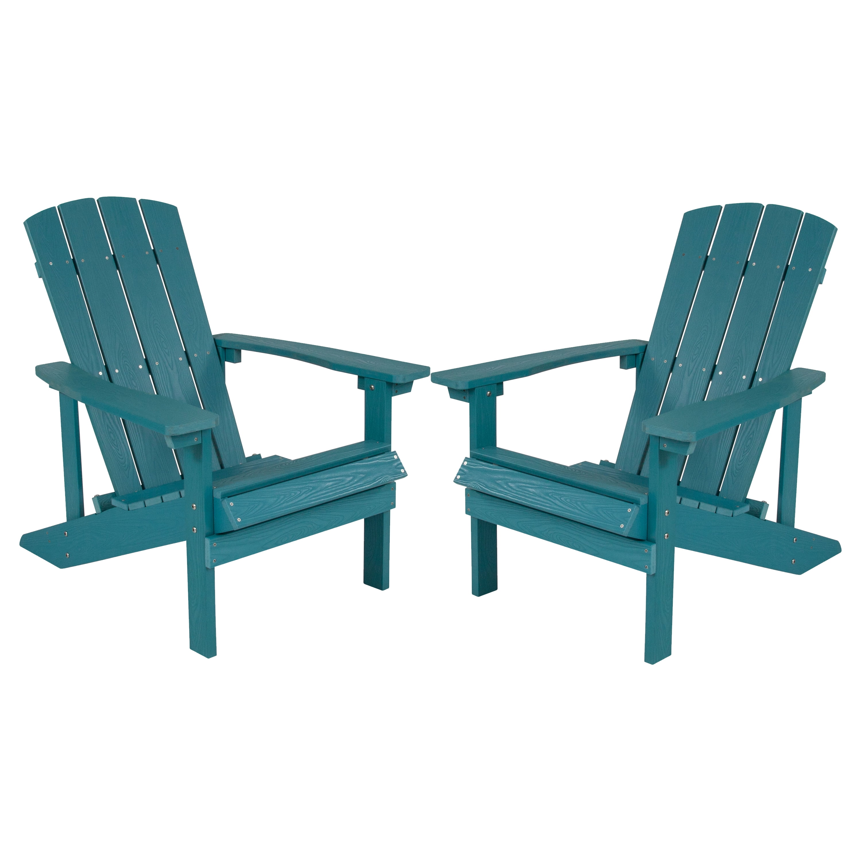 Emma + Oliver Set of 2 Outdoor Sea Foam All-Weather Poly Resin Wood Adirondack Chairs