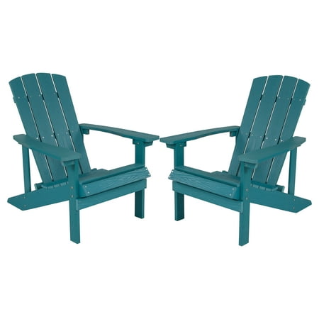 Flash Furniture Set of 2 Charlestown All-Weather Poly Resin Wood Adirondack Chairs in Sea Foam
