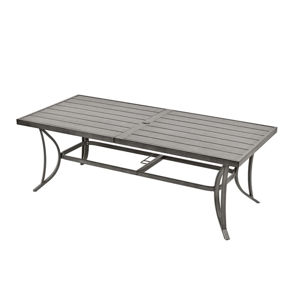 HAPPATIO Patio Dining Table for 8, Large Rectangle 84"×39.8", Patio Aluminum Slat Dining Table with 2.2" Umbrella Hole, All Weather Outdoor Table for Lawn, Garden and Poolside