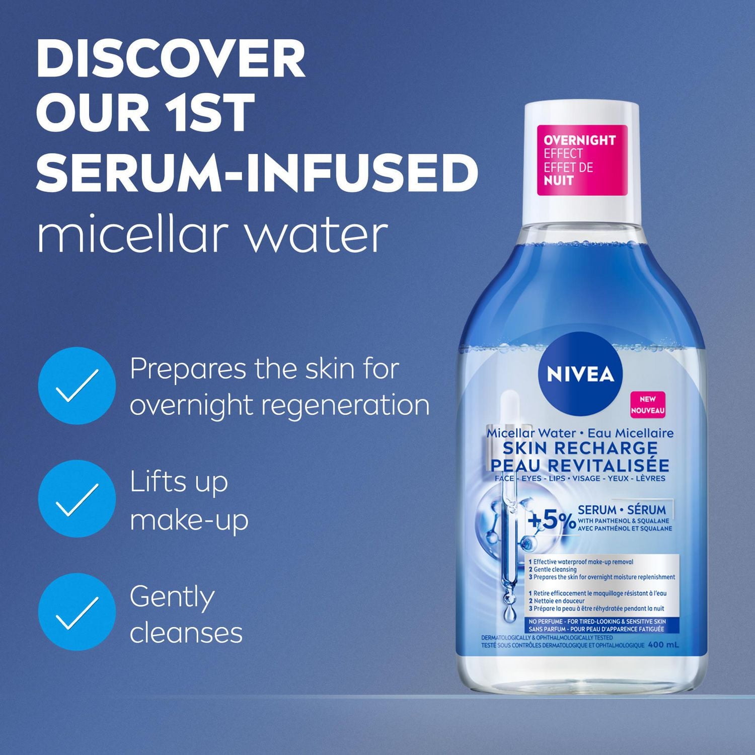 NIVEA Skin Recharge Micellar Water, Tired-Looking and Sensitive Skin, Perfume Free, 400mL, 400mL