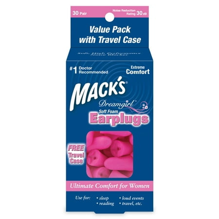 Mack's Dreamgirl Soft Foam Earplugs, 30 Pair with Free Travel