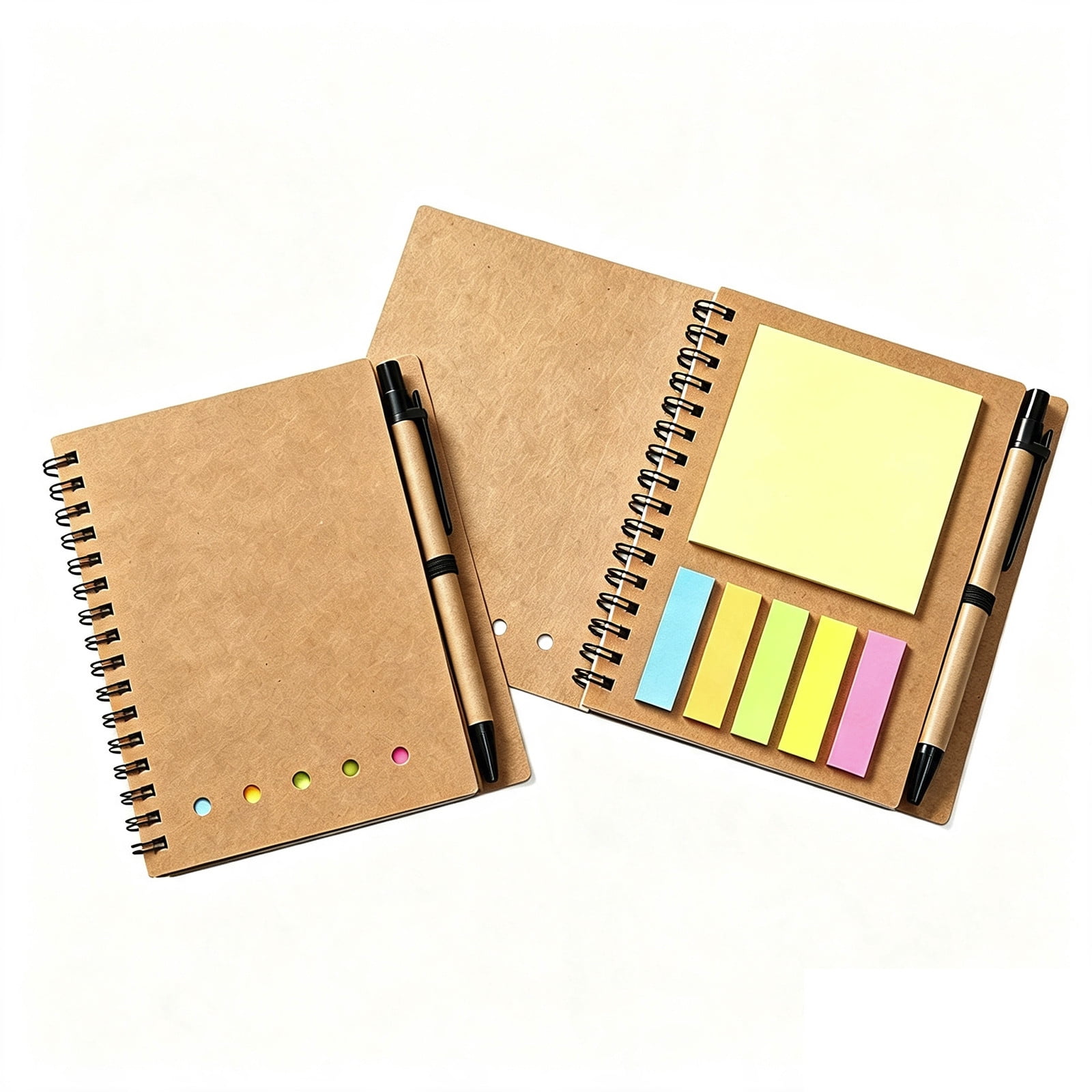 VMWMSSR Spiral Notebook With Sticky Notes Index Tabs And Pen Hardcover Coil Memo Journal Portable Small Notepad For Office Business Supplies(Khaki-5.71 )