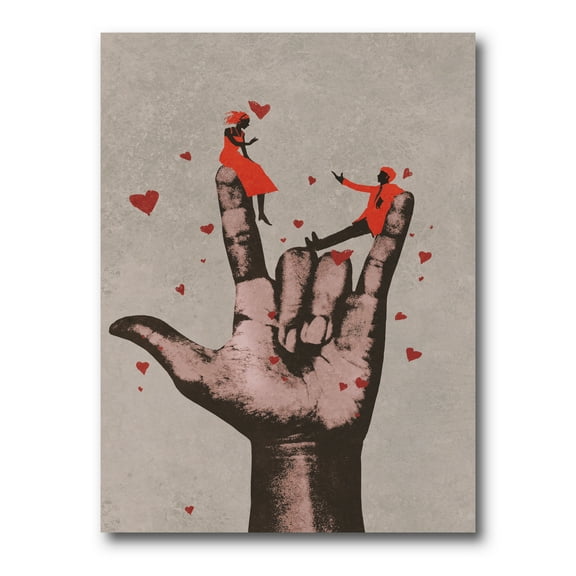 Designart ' I Love You Hand Sign With Romantic Couple ' Modern Canvas Wall Art Print
