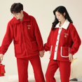 thumbnail image 3 of Pijamas de Navidad para pareja de franela, invierno cálido, cárdigan rojo grande para hombres y mujeres, ropa de casa, ropa de dormir de osos lindos, Pijama de Año Nuevo para parejas, 3 of 4