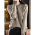 thumbnail image 5 of Women Solid Color Round Neck Long Sleeve Sweater Spring and Autumn All-Match Knitted Cardigan Jacket Camel M, 5 of 7