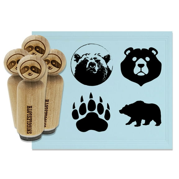 Grizzly Black Bear Head Claw Paw Print Rubber Stamp Set for Scrapbooking Crafting Stamping - Mini 1/2 Inch