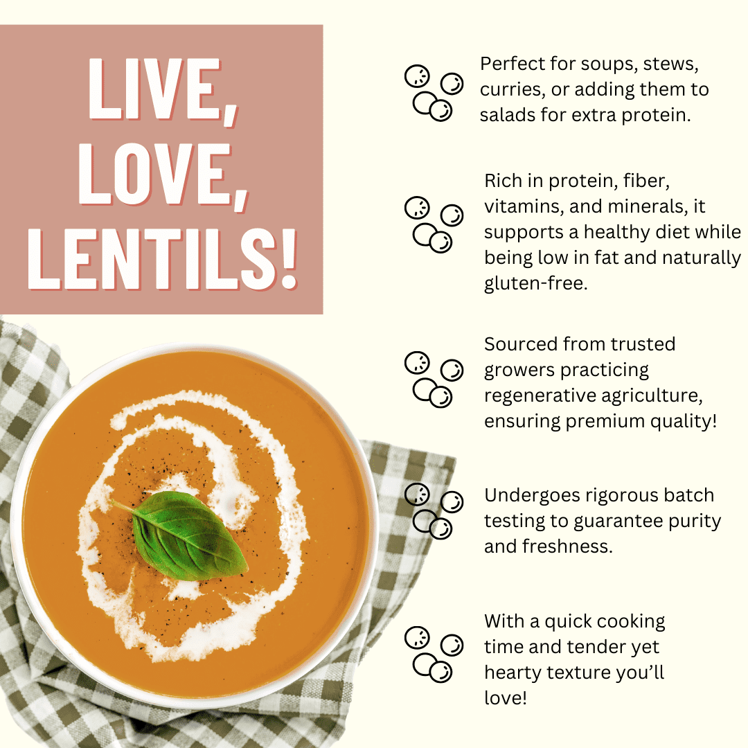 Lentil, Red Split  25LB BAG, USDA Certified Organic & GMO Free, Sustainable Farming Practices-Mountain High Organics