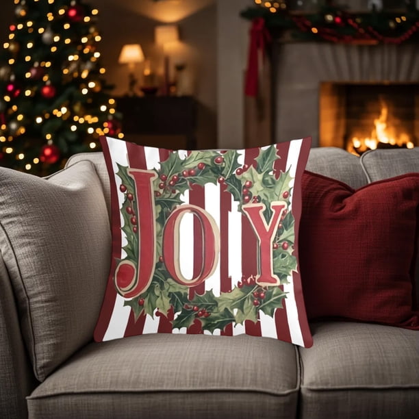 Fundas de Almohada Navideñas de 45X45 Cm | Fundas de Almohada Decorativas Festivas | Tela Suave con Cremallera Oculta | Decoración para El Hogar - 1 Funda de Almohada de Algodón