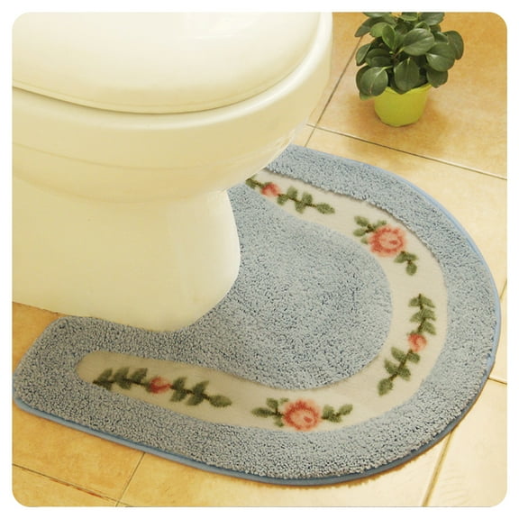 LAMIRO Cute U Shaped Toilet Rug,Non-Slip Absorbent Contour Bath Mat for Bathroom,Soft Plush Toilet Mat with Cozy Design,19.69"x19.69",Blue
