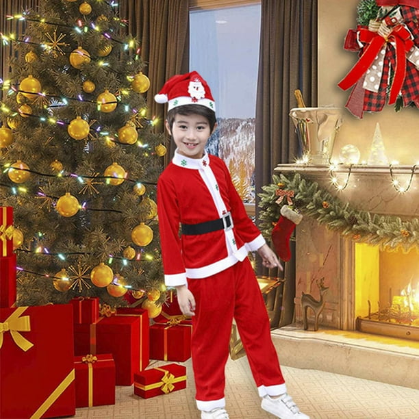 Traje de Papá Noel para niños, disfraz de Papá Noel, traje rojo, traje de Navidad, conjunto de ropa para Festival de Halloween, carnaval, regalo de 110cm Fernando Disfraz de Papá Noel