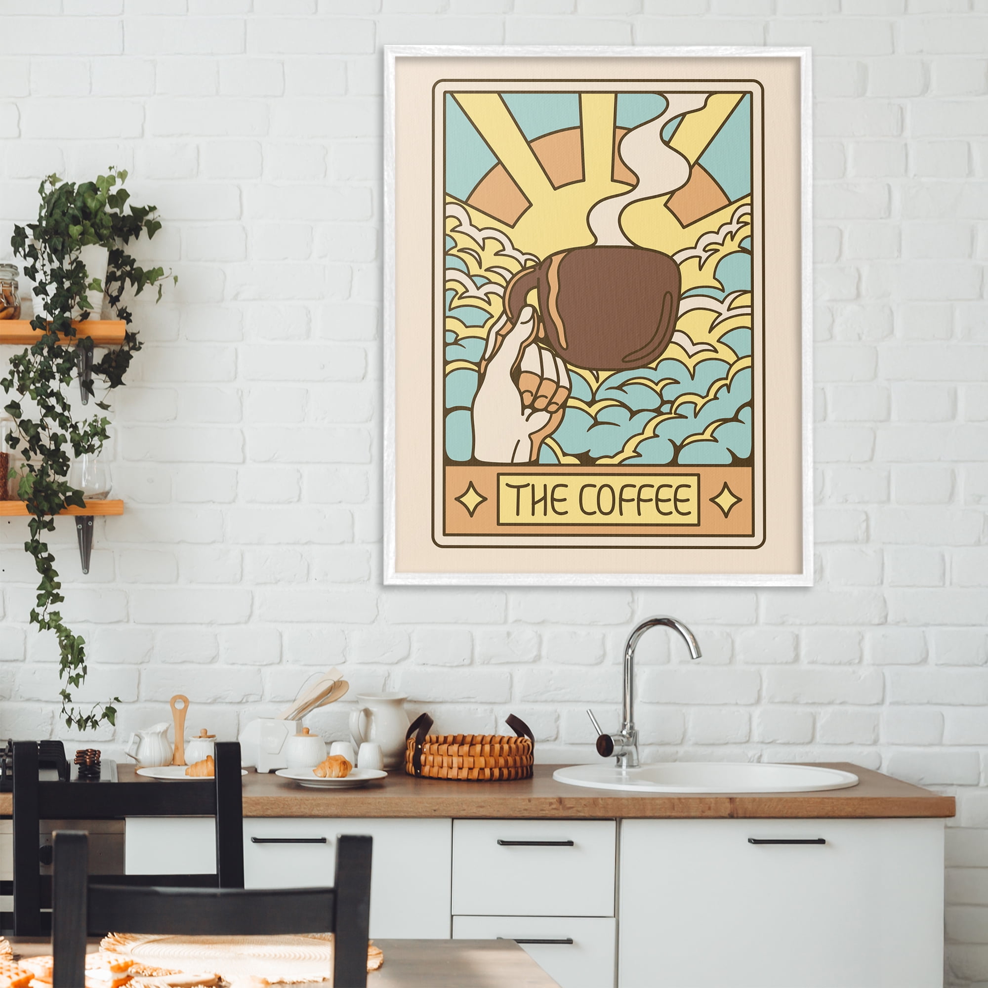 Stupell Industries The Coffee Muted Tarot White Framed Giclee Art, design by Tobe Fonseca