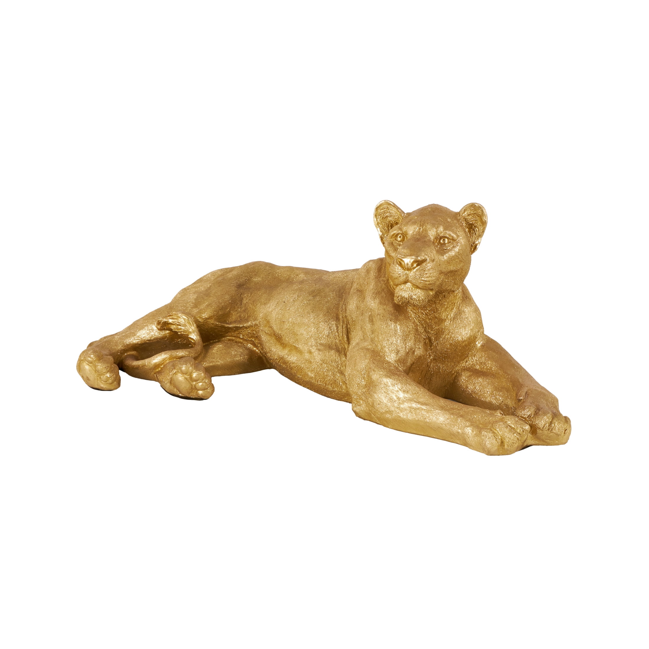 44" x 16" Gold Resin Laying Leopard Sculpture, by DecMode