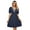 Navy, variant on Women's V Neck Puff Sleeve Dress with Pocket Contrast Detail 65% rayon 30% polyester 5% polyester Knee Length