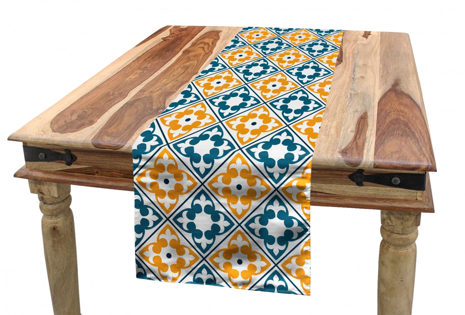 Moroccan Table Runner, Spanish Portuguese Azulejo Inspired Abstract