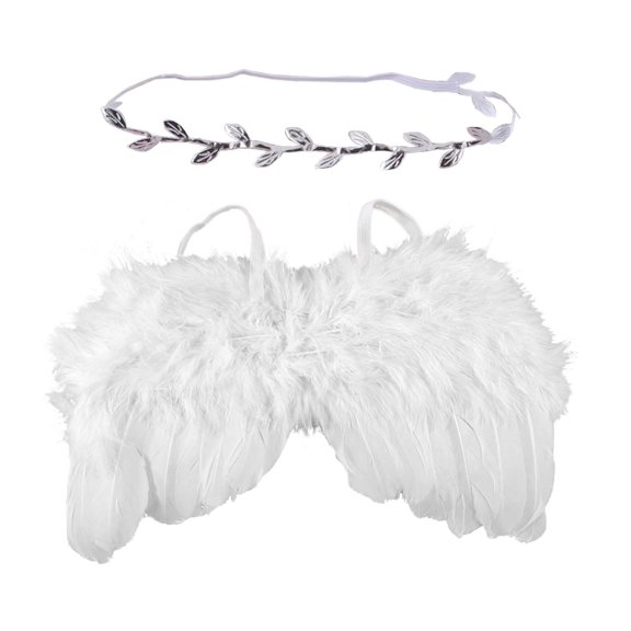Angel Photo Props with Leaves Headband White Infant Angel Wing Hairband Photography Props Costume Infant