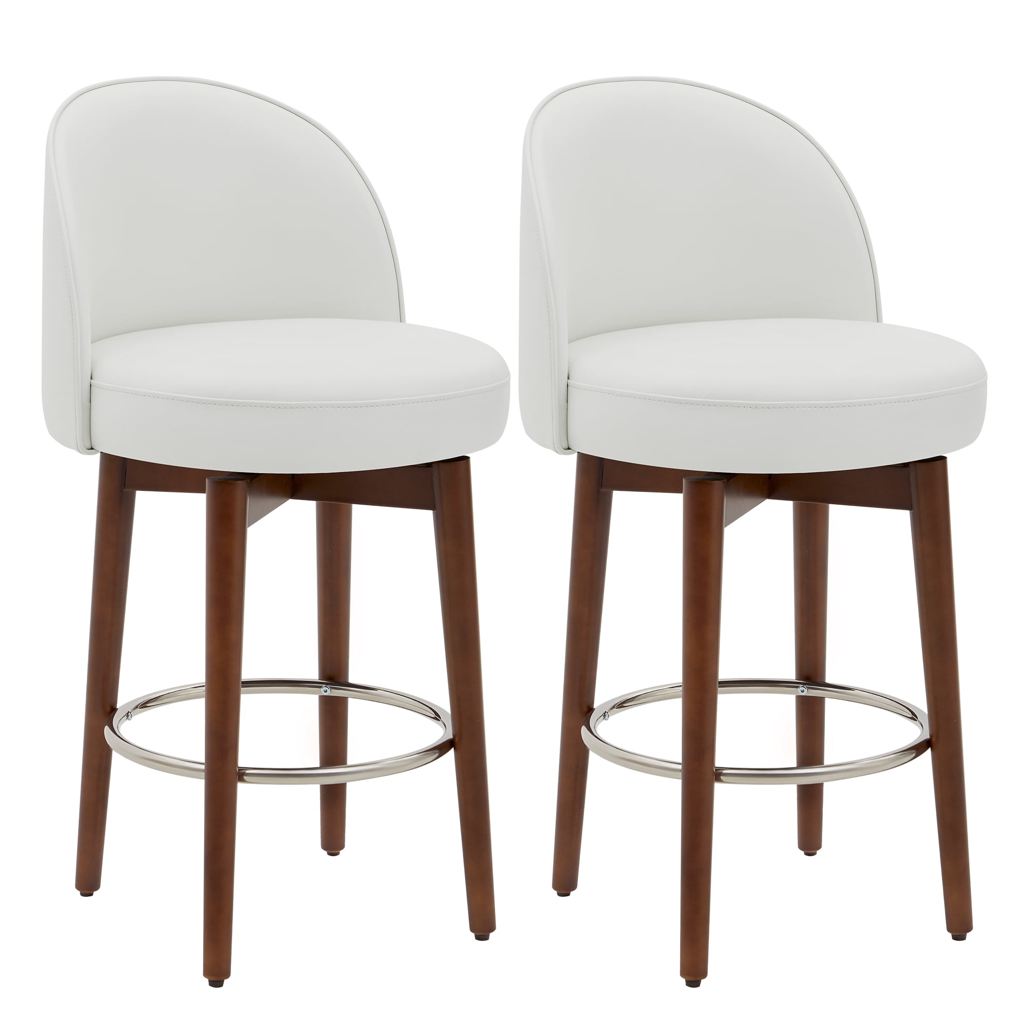 CHITA Counter Height Bar Stools Set of 2, 26 inch Swivel Barstools for Kitchen Island,Faux Leather in White