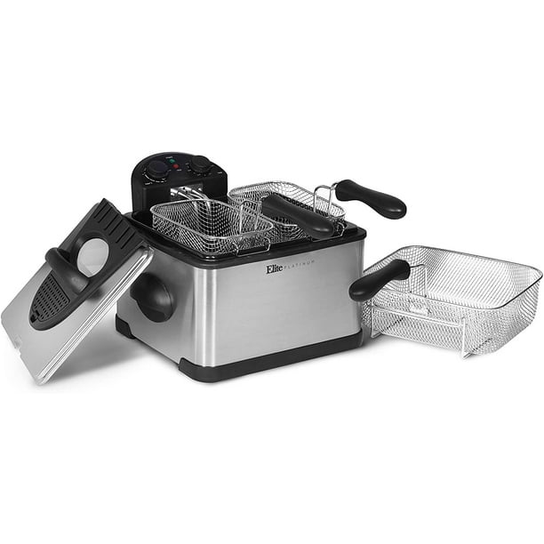 Elite Gourmet 1700Watt StainlessSteel Triple Basket Electric Deep Fryer with Timer and