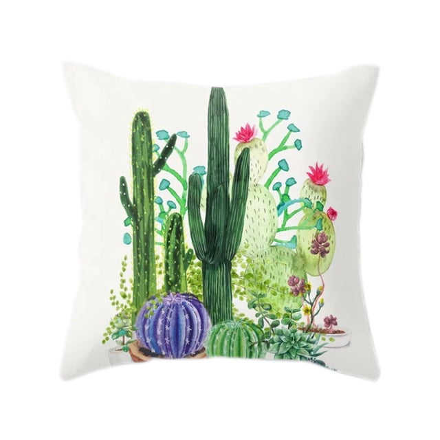 Cactus Succulents Pattern Polyester Pillowcase Cushion Cover Office Sofa Home Peach Skin Velvet Decor