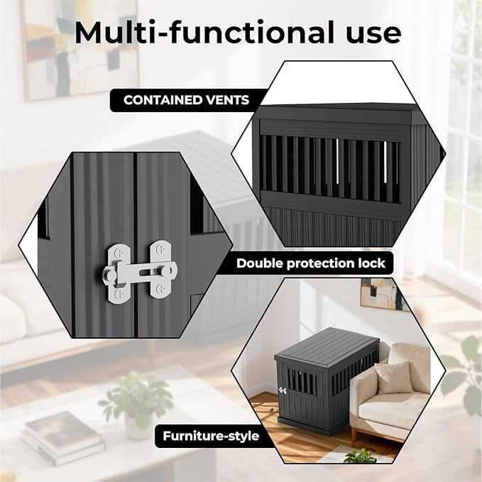 YOSADIER Indoor/Outdoor Dog House, Waterproof Durable Plastic with Locking Door, Ventilation and Raised Floor Design, Easy Assembly, Suitable for Small to Medium Dogs, Black