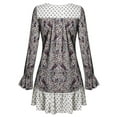 thumbnail image 2 of FashionOutfit Women's Long Bell Sleeve All Over Print Mini Loose Fit Dress, 2 of 4