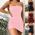 thumbnail image 4 of Women Sexy Strapless Bodycon PU Leather Ruched Latex Dress For Club Party, 4 of 9