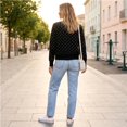 thumbnail image 6 of Womens Polka Dot Knit Cardigan Round Neck Single Button Long Sleeve Cropped Sweater Coat Lightweight Knitted Open Front Cardigan Casual Outerwear Black S, 6 of 6