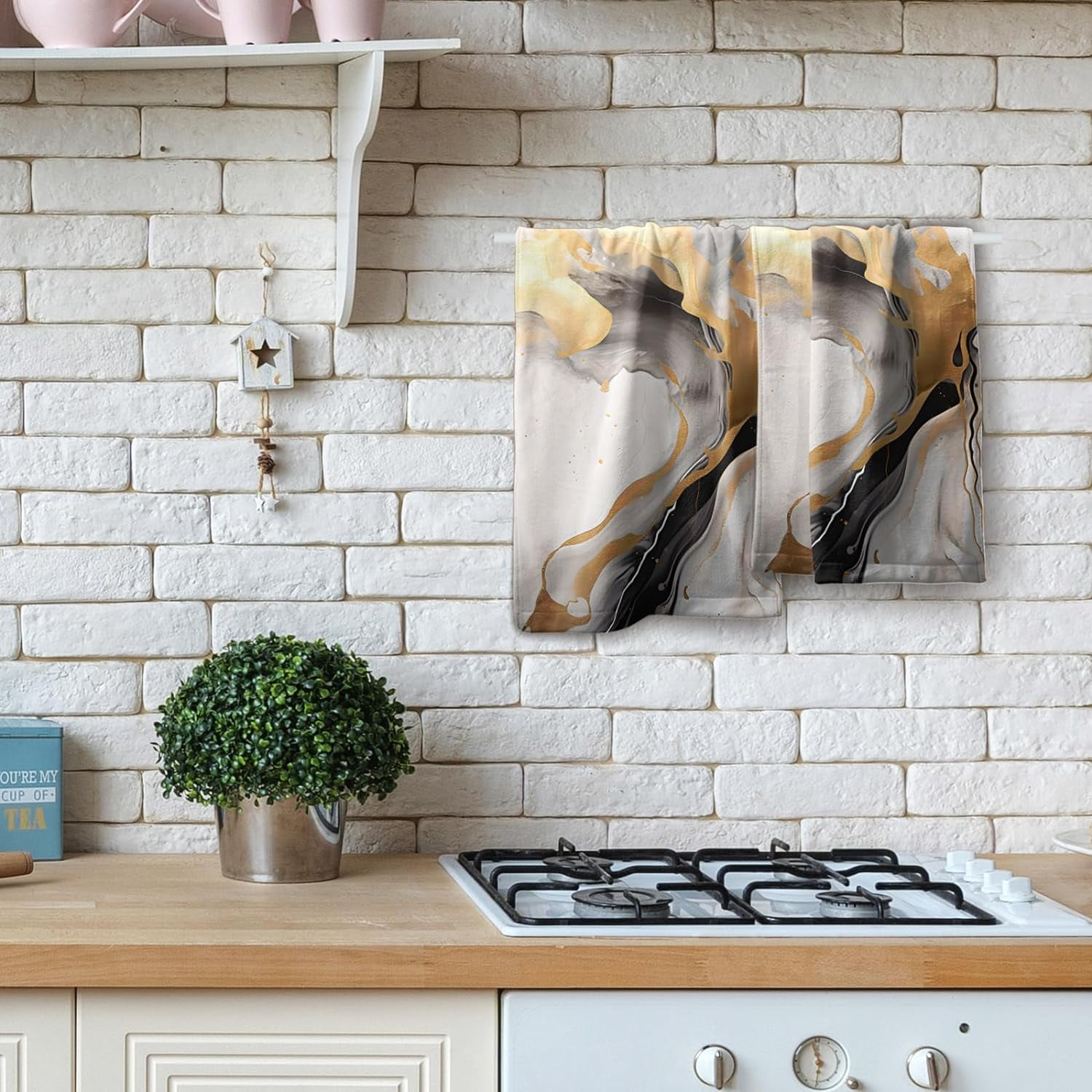 Marble Hand Towels for Bathroom - Grey Marble Bath Towel Set of 2 Abstract Luxury Gray  Marble with Gold Veins Texture Kitchen Dish Towels Decorative Towels for Guest Gym Spa