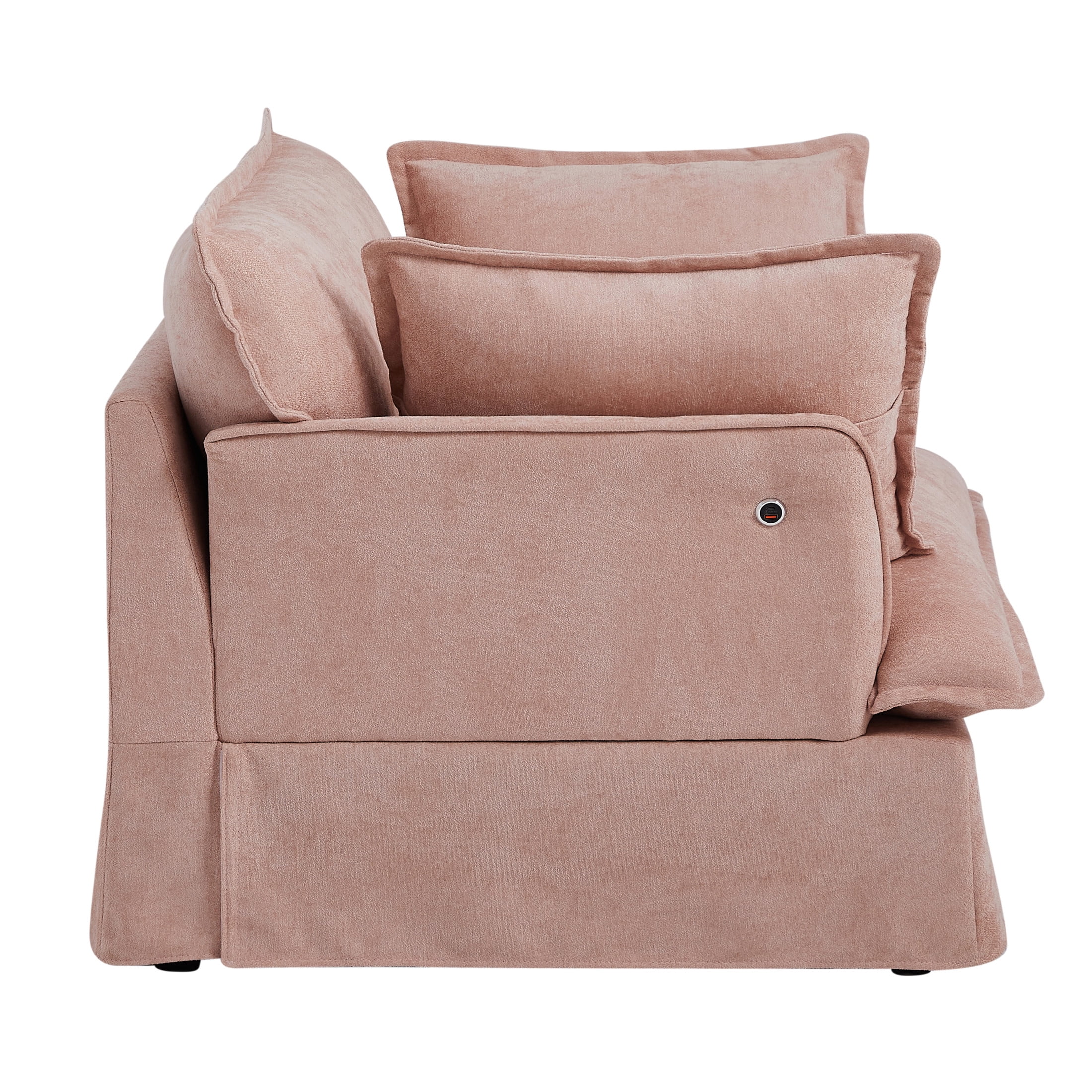 Noble House Genrix 47" Oversized Chenille Accent Chair with Charging Ports, Comfy Armchair for Living Room, Pink