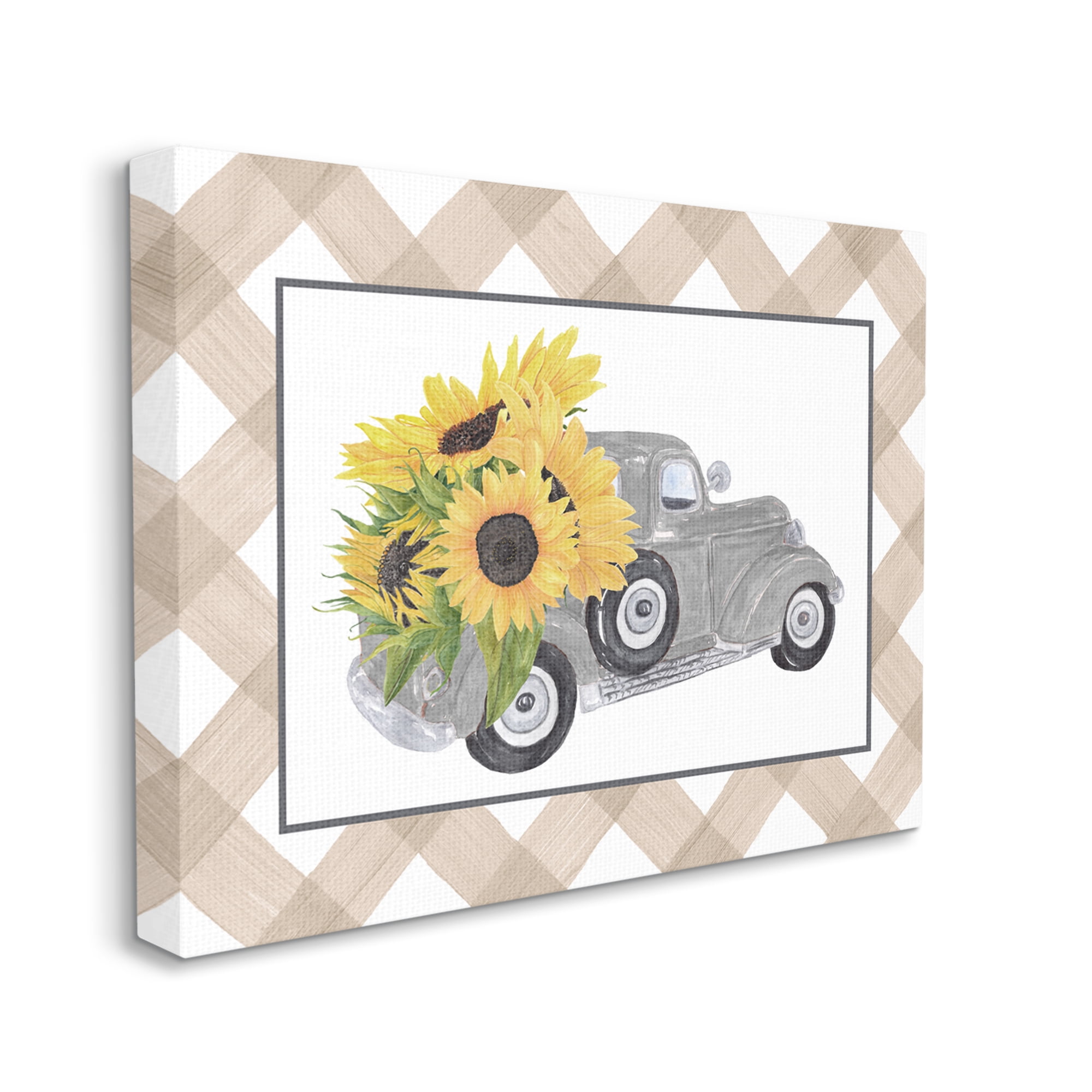 Stupell Industries Country Vintage Truck Carrying Sunflowers Plaid Border Graphic Art Gallery Wrapped Canvas Print Wall Art, Design by Lettered and Lined