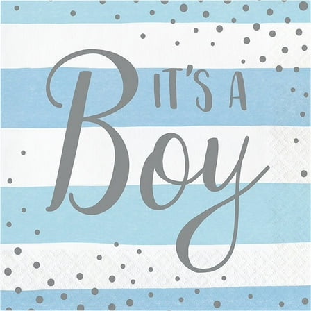 192 Count Bulk Pack Blue and Silver Celebration It's a Boy Luncheon Napkins