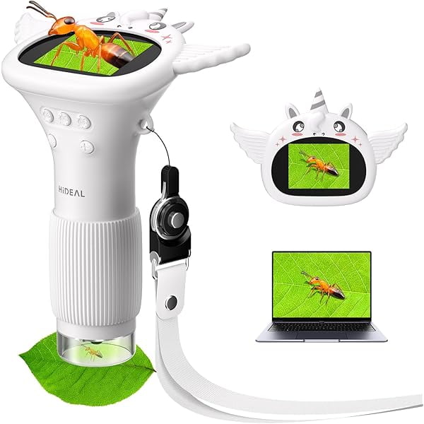 Thinkaroo Microscopio Digital Portátil Para Niños - 1600X Con Pantalla IPS De 2.4'', 6 LEDs, Grabación De Fotos Y Vídeo, Incluye Tarjeta De 8GB, Para Edades 3-12 Años (Verde)