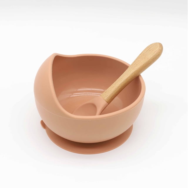 Cuenco para bebé, cuchara, vajilla para niños, mango de madera, cuchara de silicona, cuenco con ventosa para niños, cuenco de silicona para bebé