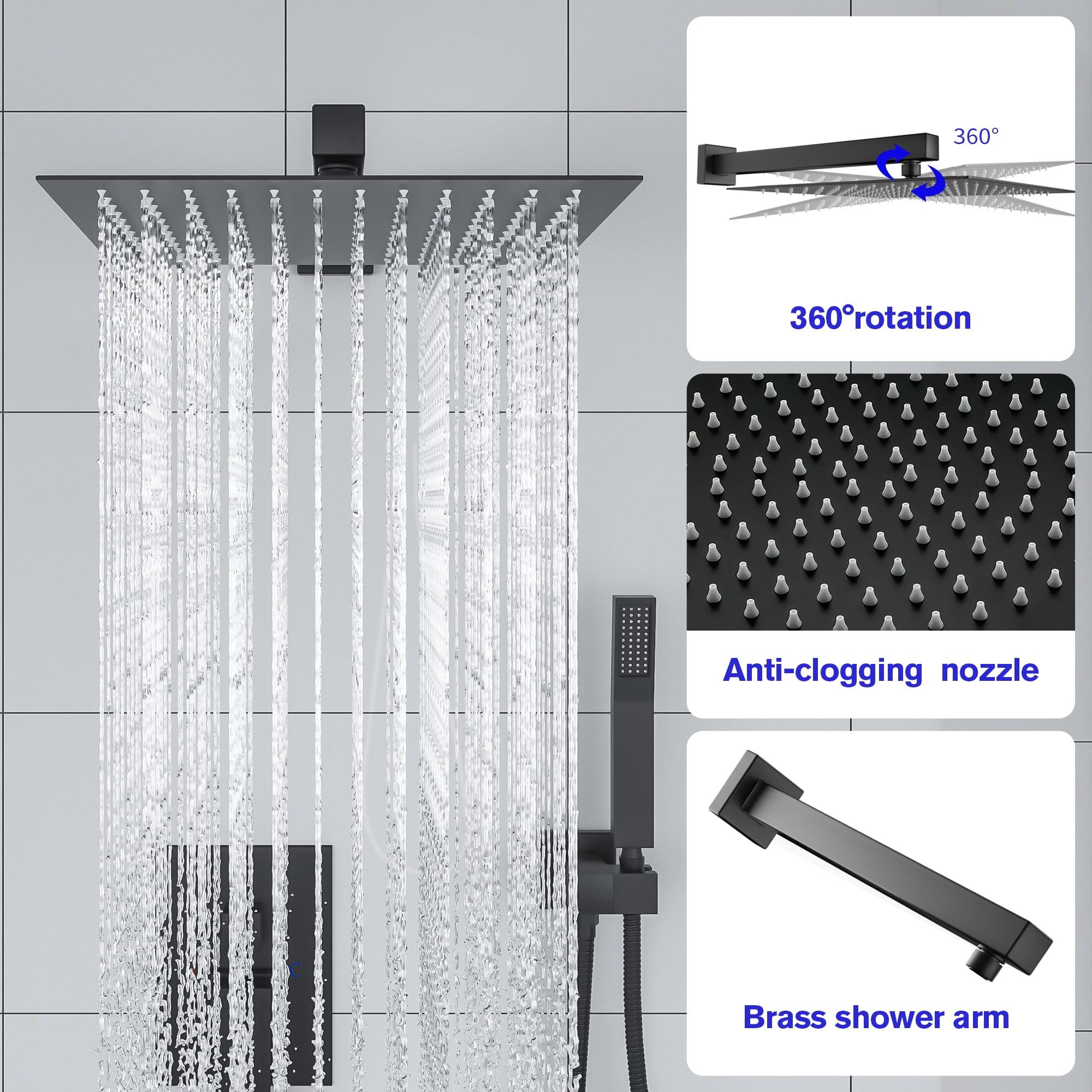 Logmey  10 inch Matte Black Double Head Rain Shower Rainfall Shower Head Wall Mounted Shower Heads with Handheld Spray Combo Shower Fixtures