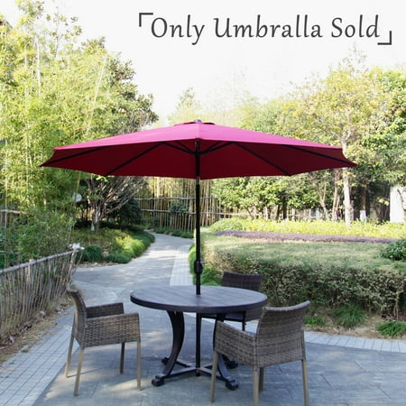 Kinbor Outdoor Table Iron 10F Patio Umbrella Garden Furniture with Crank and Tilt Octagon Red